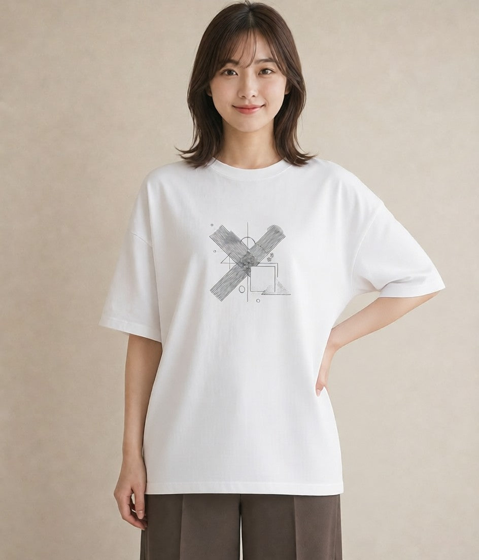 デザインTシャツ レディース 幾何学 ミニマル ジオメトリック イラスト ポップ 通学 誕生日プレゼント 白T