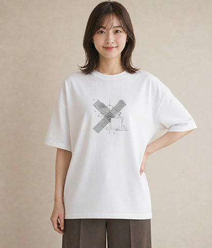 デザインTシャツ レディース 幾何学 ミニマル ジオメトリック イラスト ポップ 通学 誕生日プレゼント 白T