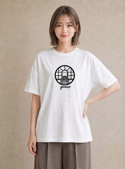 Tシャツ レディース 駅のホーム ローカル線 駅 ナチュラル アンティーク イラスト ゆるかわ 買い物 夏コーデ 白T