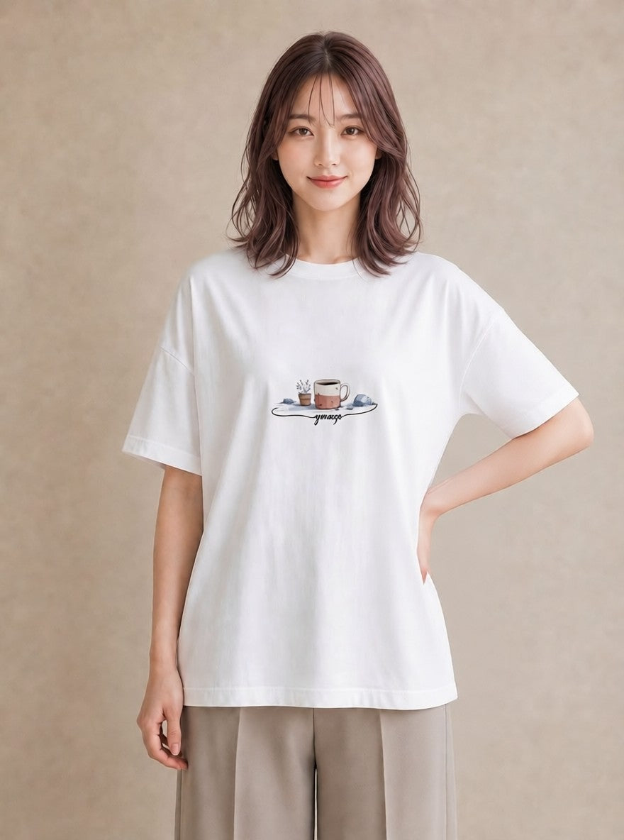 Tシャツ レディース エスプレッソ 食べ物 フード イラスト ヴィンテージ風 春服 ミセス 白T