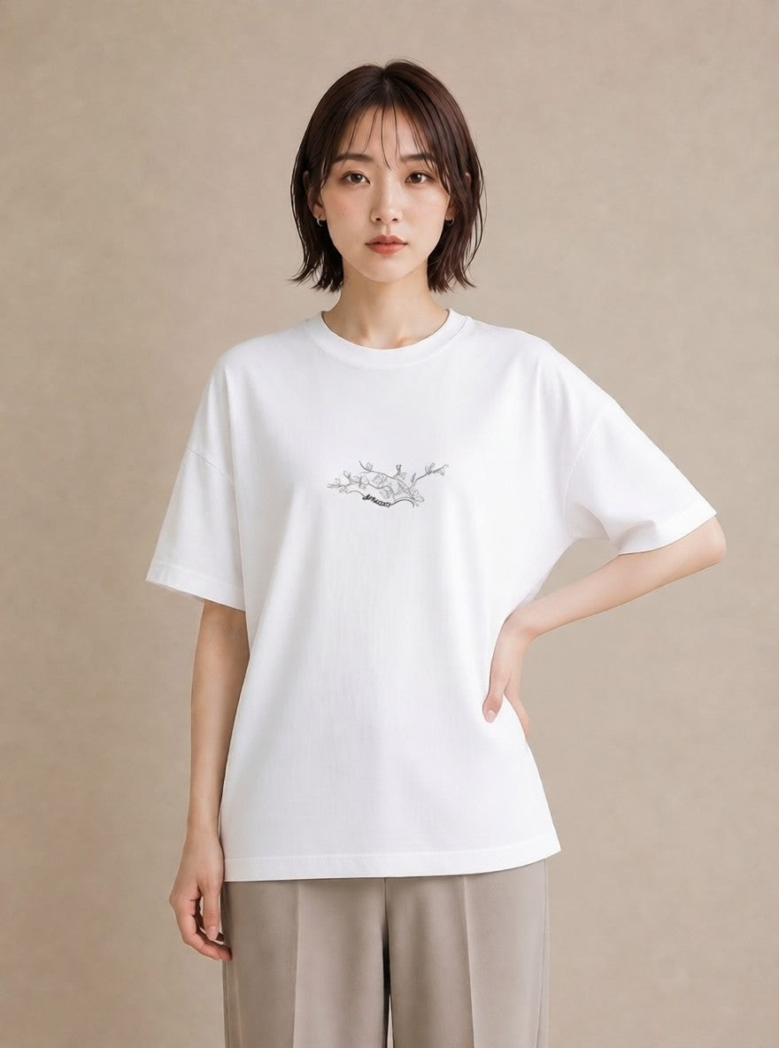 プリントTシャツ レディース さくら 桜 桜の枝 イラスト 淡色 カフェ服 クリスマス 白T