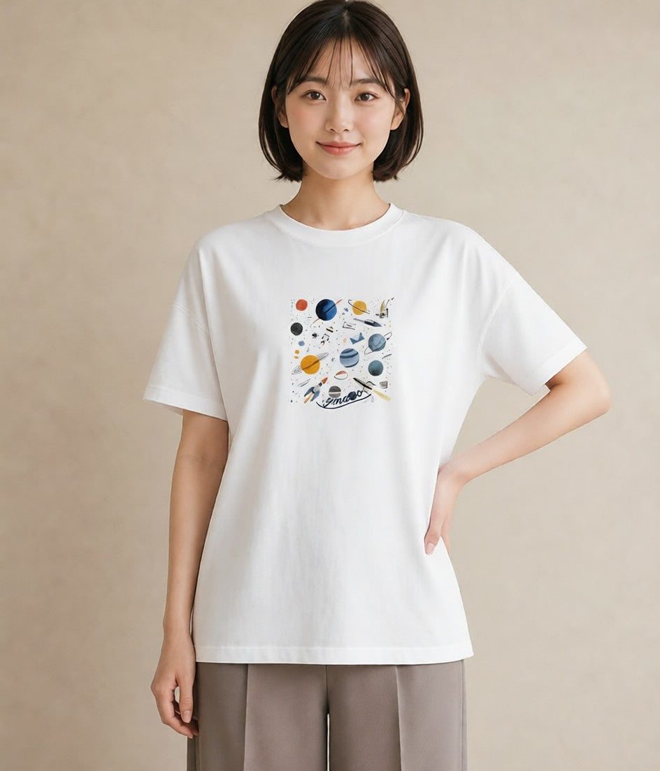 グラフィックTシャツ レディース 宇宙 星空 イラスト シック レイヤード 友達ギフト 白T