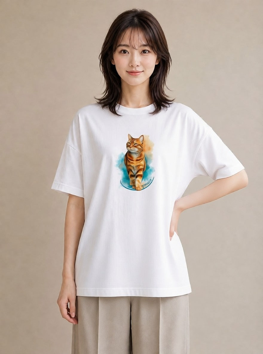 グラフィックTシャツ レディース エキゾチックショートヘア 猫 ねこ イラスト 北欧風 女子会 お揃い 白T