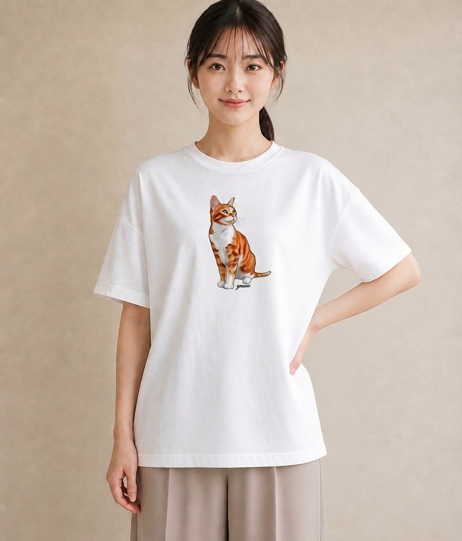 デザインTシャツ レディース サビ猫 猫 ねこ イラスト カフェコーデ 親子 20代 白T