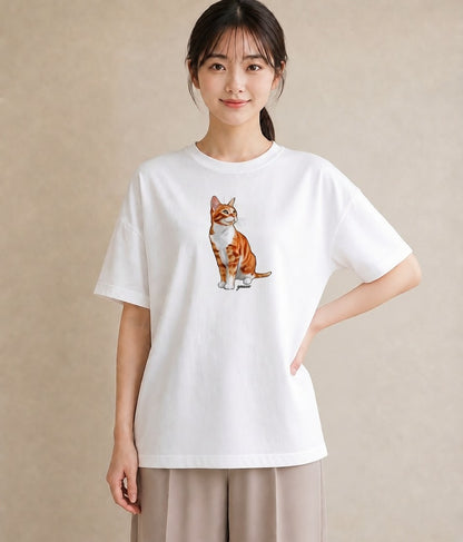 デザインTシャツ レディース サビ猫 猫 ねこ イラスト カフェコーデ 親子 20代 白T