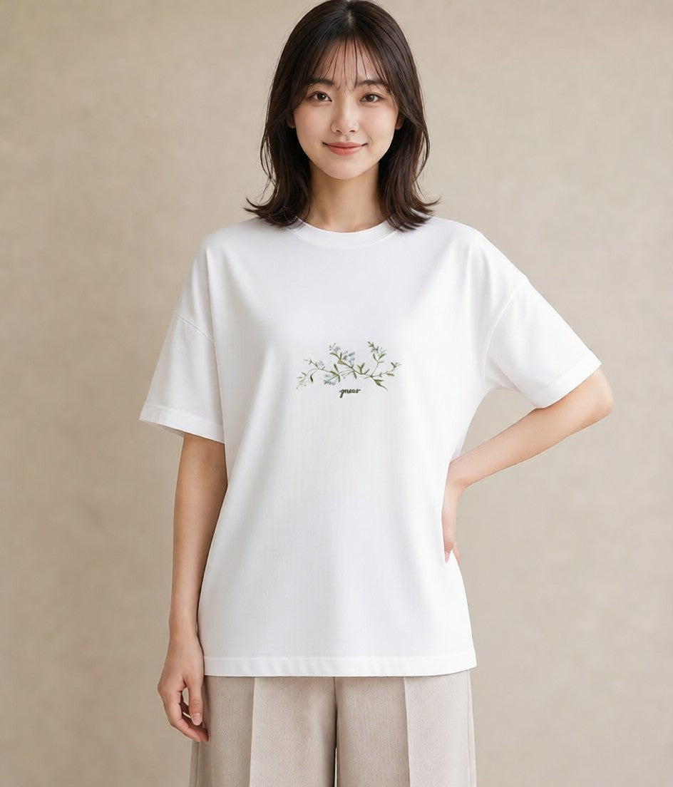 Tシャツ レディース ポスト 野の花 レトロ ナチュラル アンティーク イラスト こなれ感 夏コーデ 通学 白T