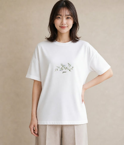 Tシャツ レディース ポスト 野の花 レトロ ナチュラル アンティーク イラスト こなれ感 夏コーデ 通学 白T