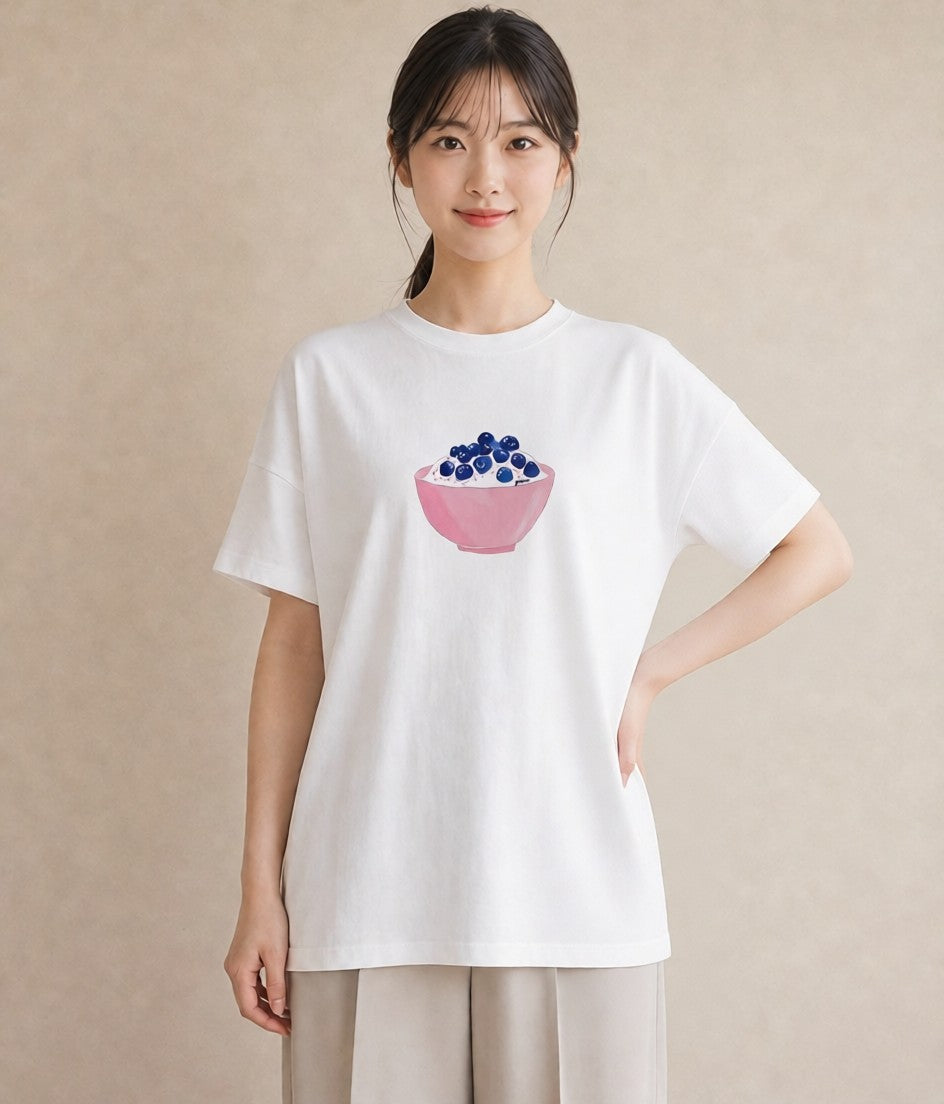 デザインTシャツ レディース プリン 食べ物 フード イラスト 韓国風 お出かけ 普段着 白T