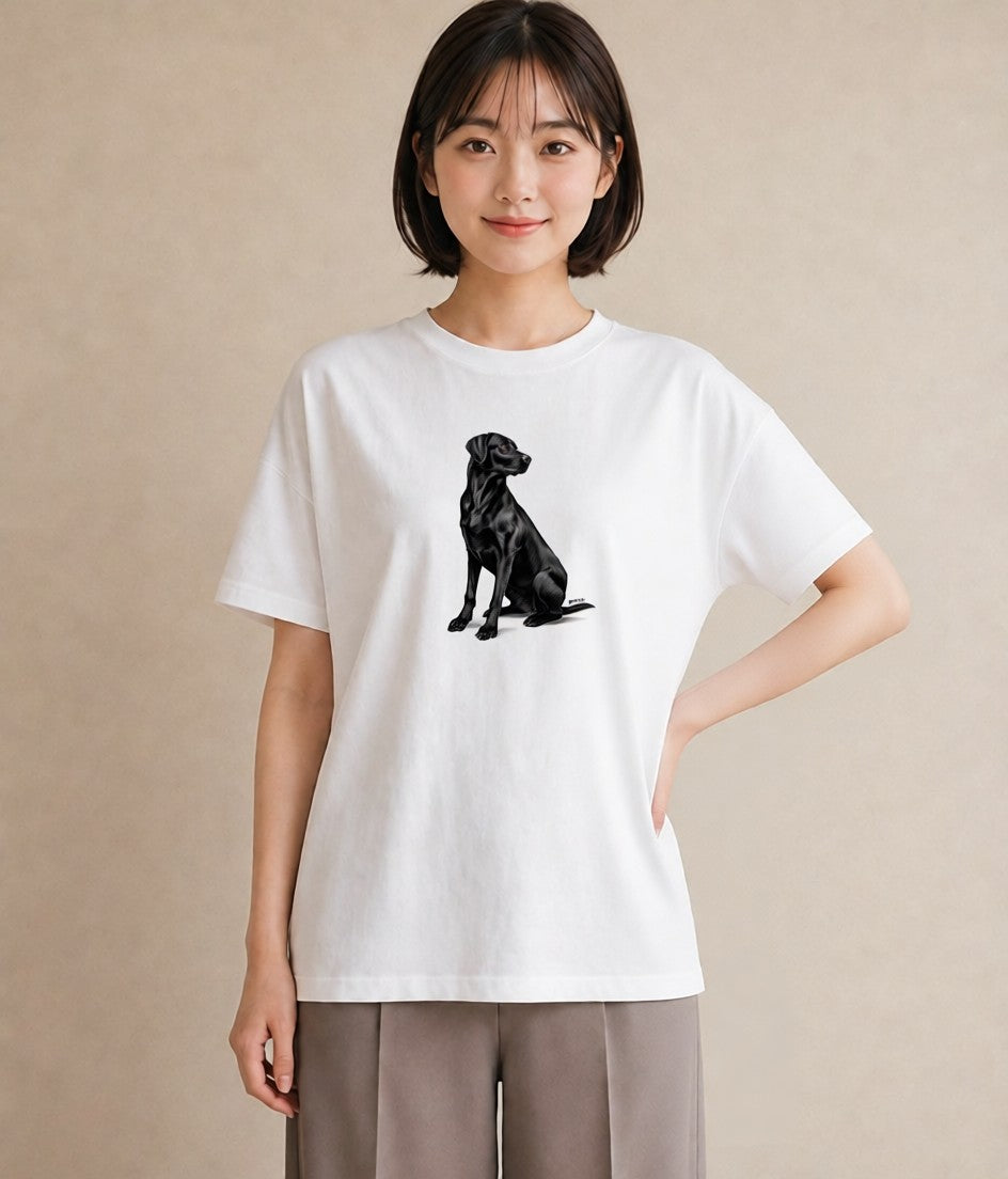 プリントTシャツ レディース ラブラドールレトリバー 犬 いぬ イラスト きれいめ カフェ服 クリスマス 白T