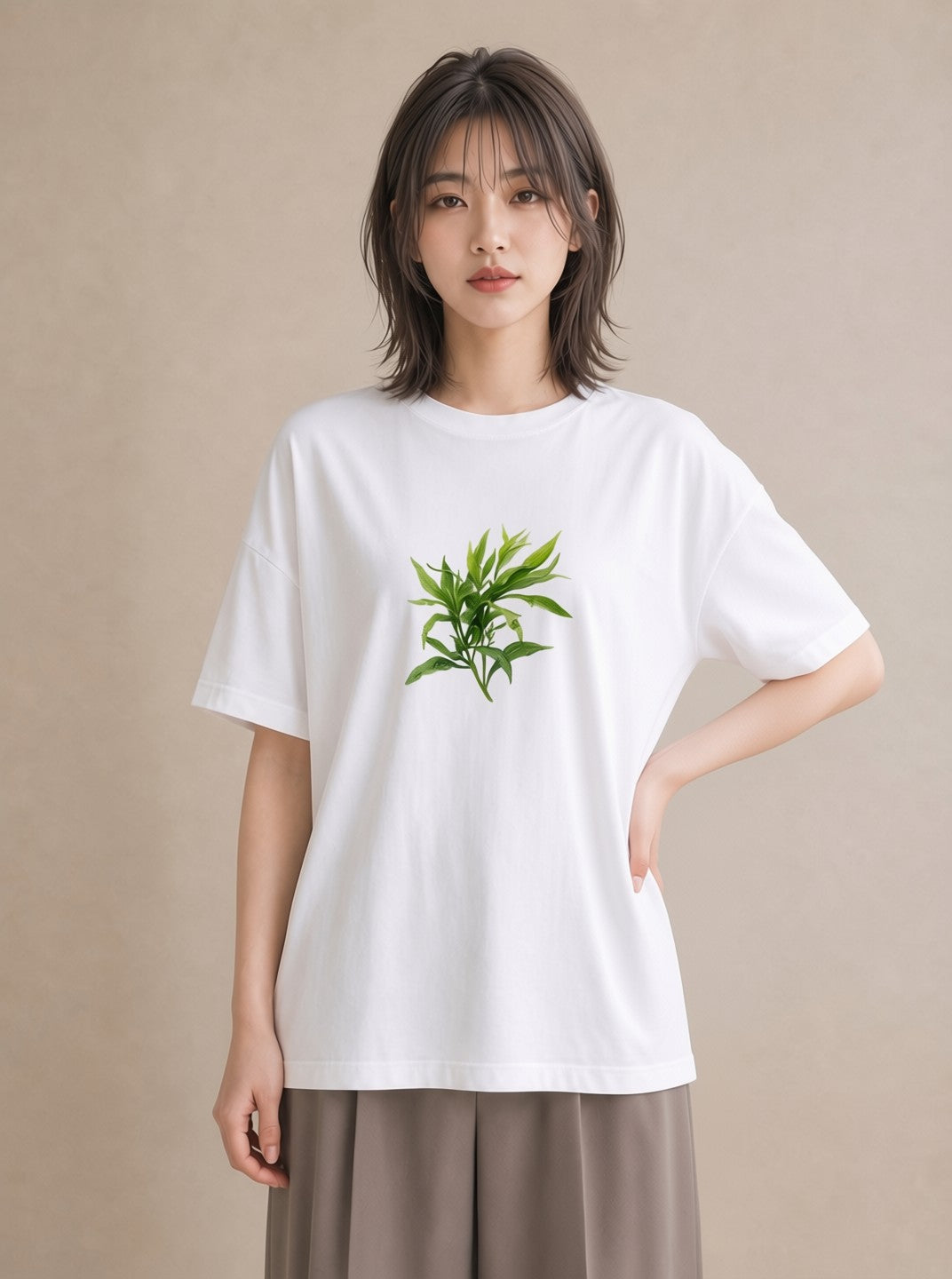 プリントTシャツ レディース 芝生 植物 ボタニカル イラスト 旅行コーデ クリスマス 旅行 白T