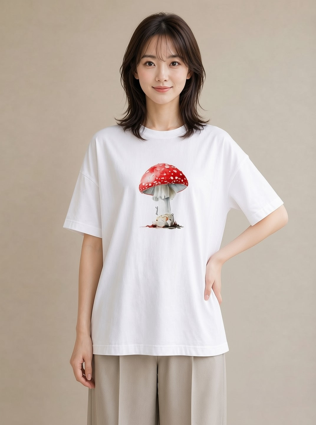 プリントTシャツ レディース きのこ 植物 ボタニカル イラスト こなれ感 女子会 お揃い 白T
