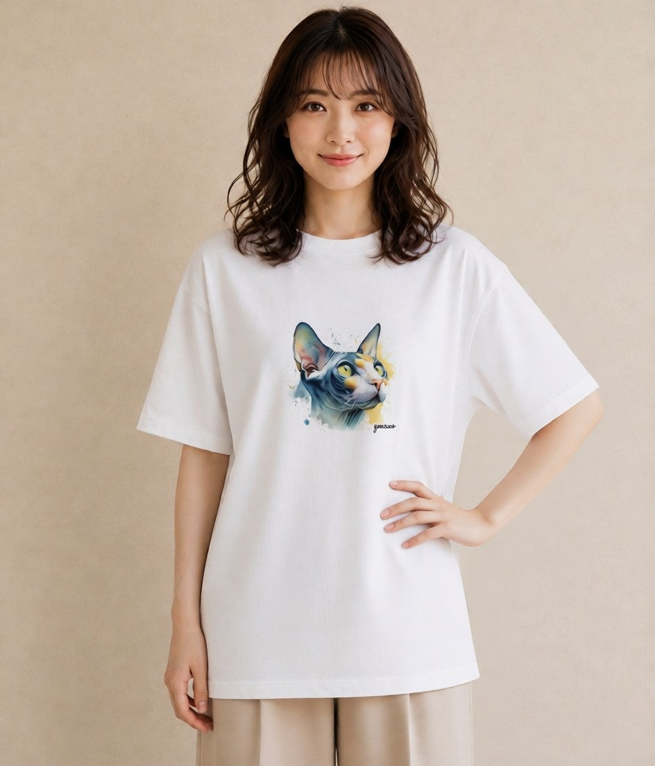 グラフィックTシャツ レディース シャム柄 猫 ねこ イラスト きれいめカジュアル 部屋着 女性向けギフト 白T