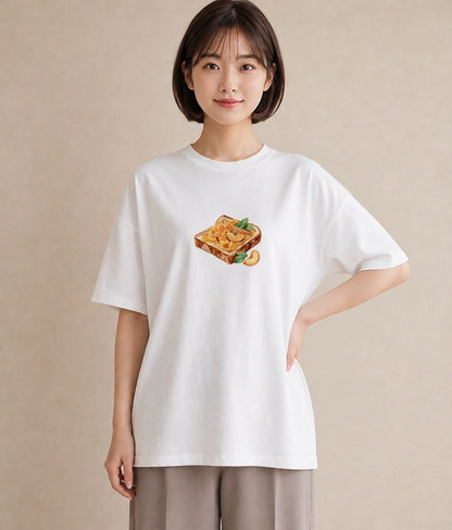 プリントTシャツ レディース もも 食べ物 フード イラスト ヴィンテージ風 お出かけ 普段着 白T