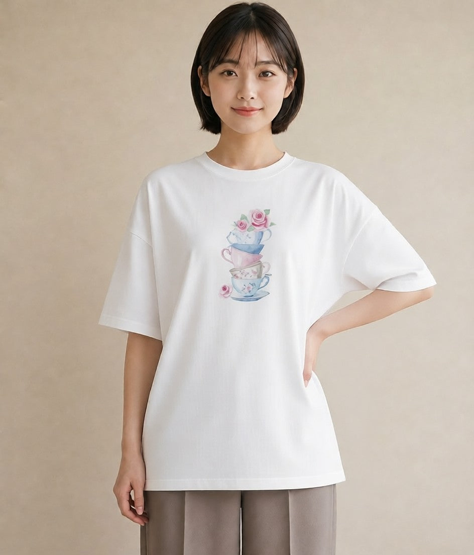プリントTシャツ レディース ハーブティー 食べ物 フード イラスト ニュアンス 休日 ペアコーデ 白T