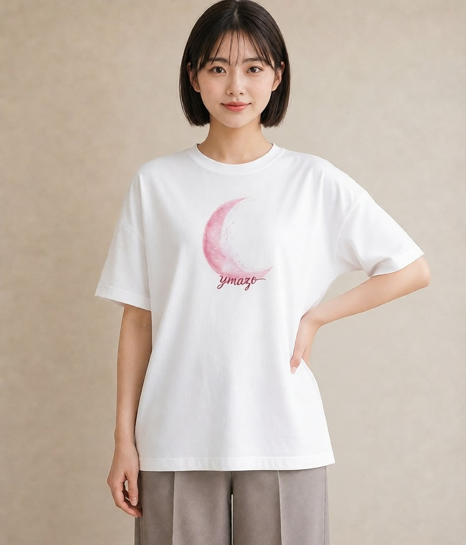 半袖Tシャツ レディース 三日月 星空 宇宙 イラスト ミニマル 送別ギフト 通勤 白T