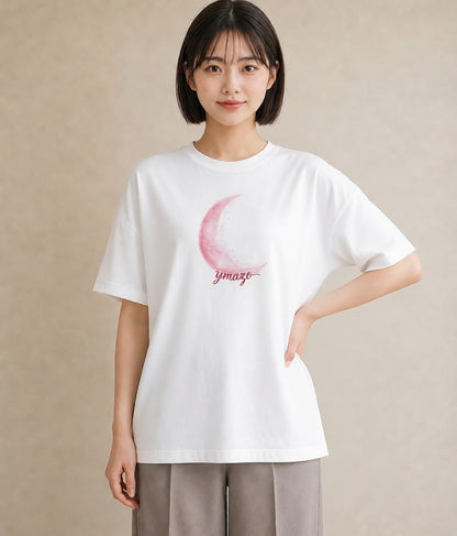 半袖Tシャツ レディース 三日月 星空 宇宙 イラスト ミニマル 送別ギフト 通勤 白T