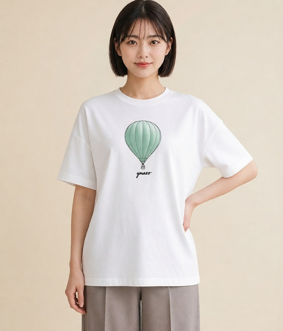 半袖Tシャツ レディース 紙風船 和紙 ナチュラル アンティーク イラスト アート風 買い物 夏コーデ 白T