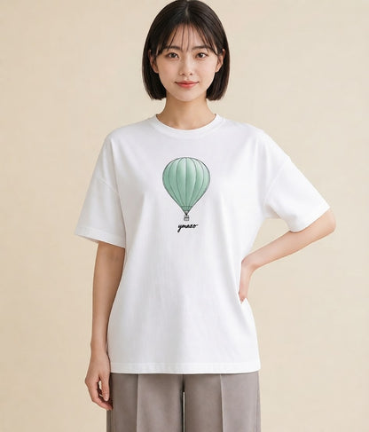半袖Tシャツ レディース 紙風船 和紙 ナチュラル アンティーク イラスト アート風 買い物 夏コーデ 白T