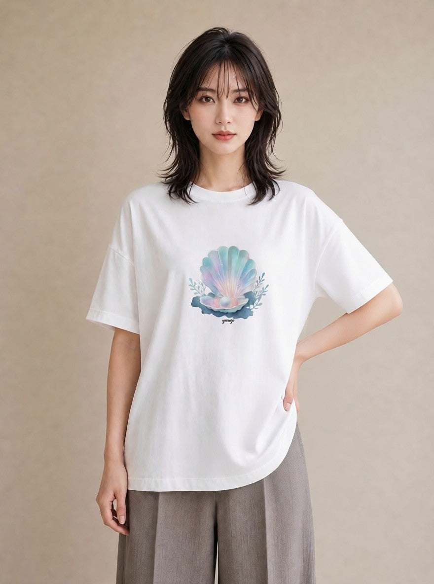 プリントTシャツ レディース 人魚 海の生き物 海 イラスト ポップ 20代 カジュアルコーデ 白T