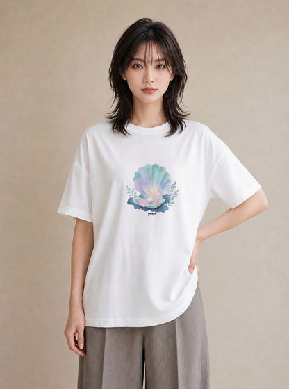プリントTシャツ レディース 人魚 海の生き物 海 イラスト ポップ 20代 カジュアルコーデ 白T