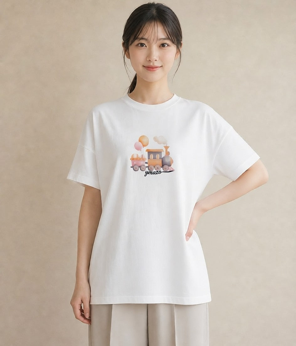 Tシャツ レディース 駅のホーム ローカル線 駅 ナチュラル アンティーク イラスト シック 旅行用 海 白T