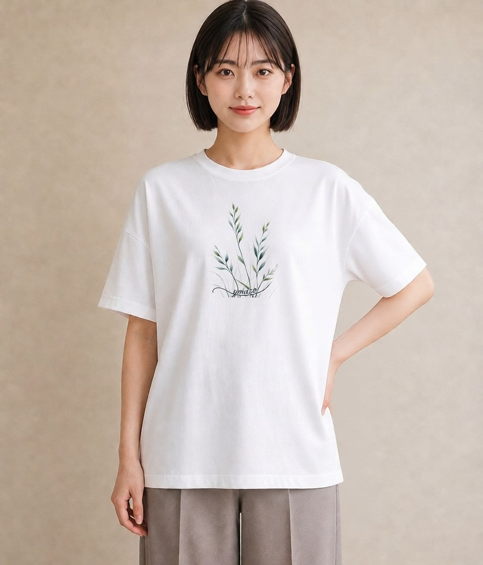 グラフィックTシャツ レディース 芝生 植物 ボタニカル イラスト 抜け感 おしゃれギフト 社会人 白T