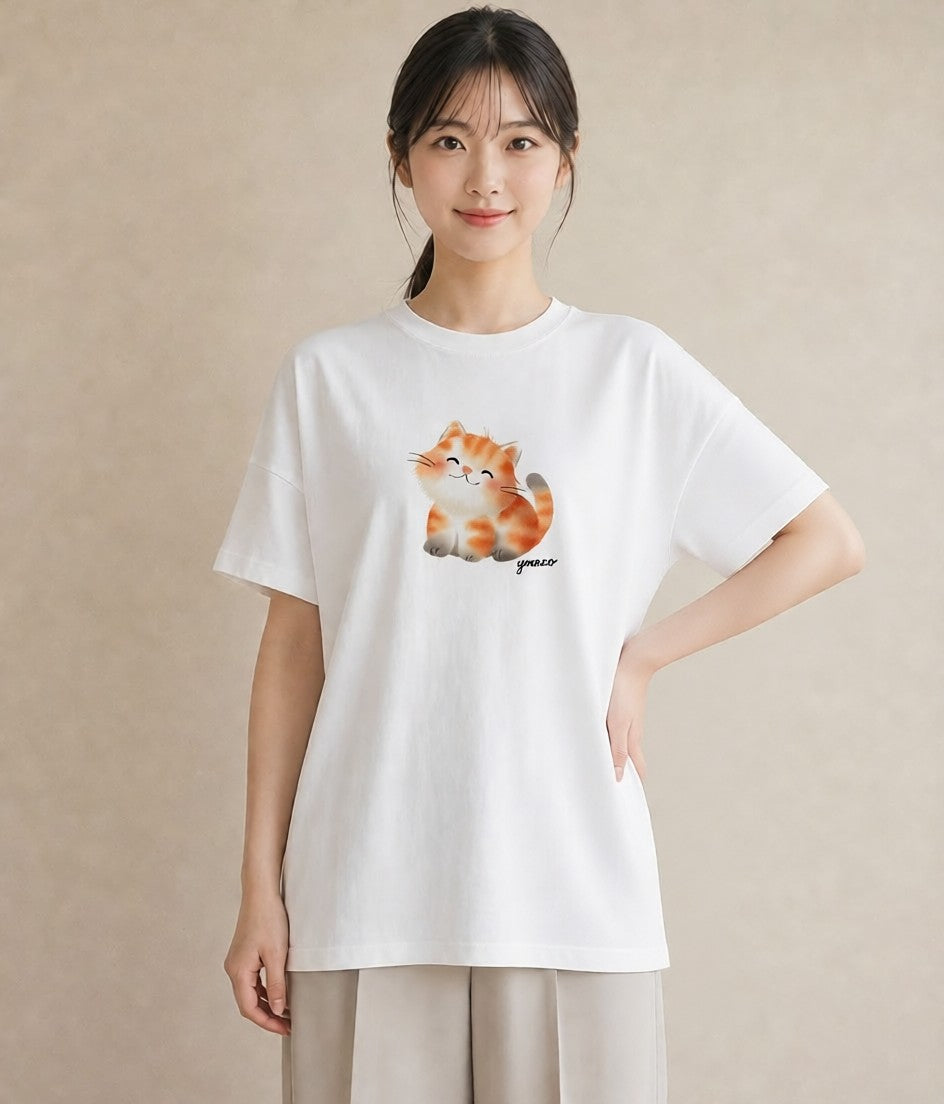 デザインTシャツ レディース おすわり猫 猫 ねこ イラスト ミニマル 帰省 ラフ 白T