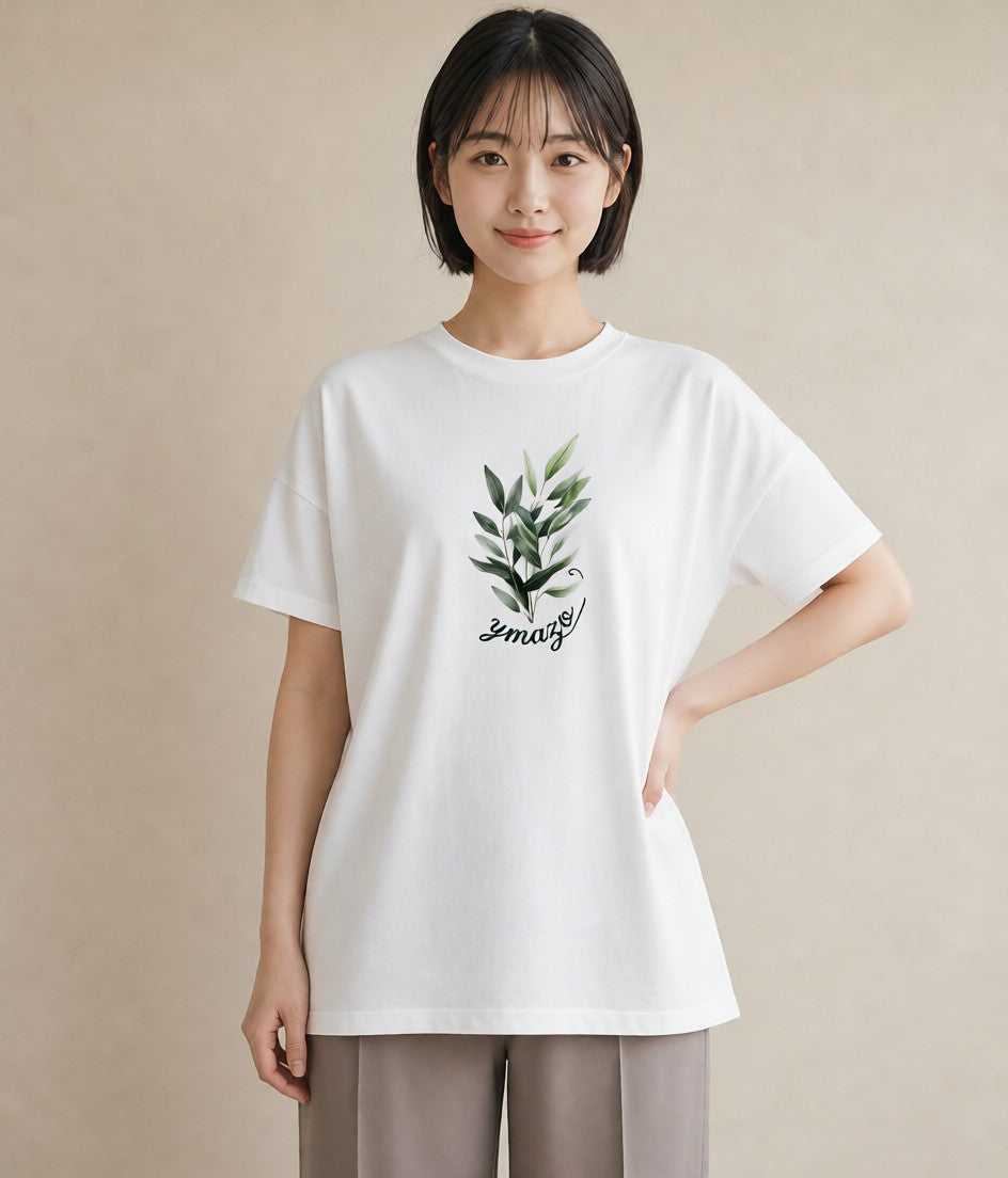デザインTシャツ レディース ユーカリ 植物 ボタニカル イラスト 北欧風 自分用 ルームウェア 白T