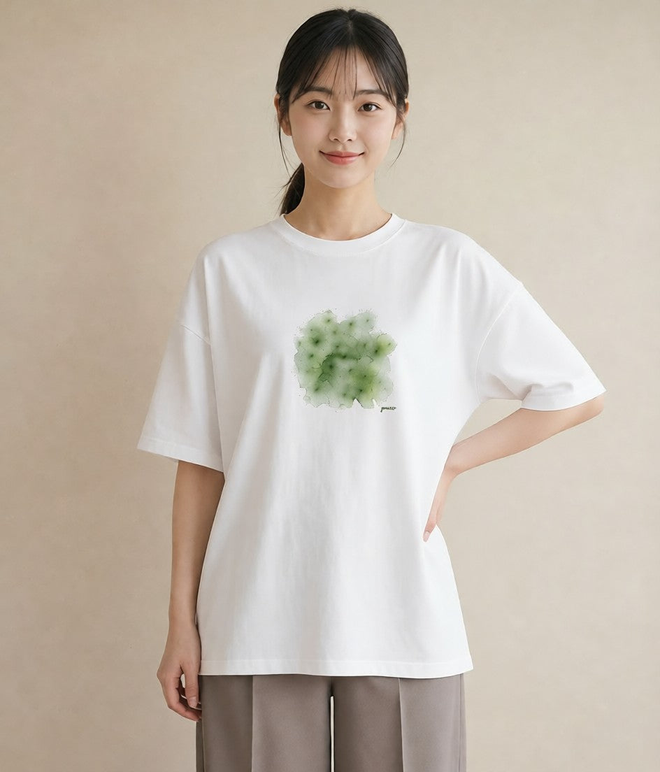 グラフィックTシャツ レディース クローバー 四つ葉 花 花柄 イラスト 線画 夏コーデ 通学 白T