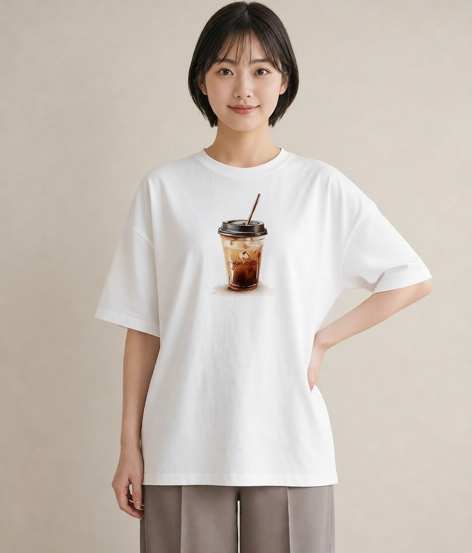 半袖Tシャツ レディース カフェラテ 食べ物 フード イラスト きれいめ 春コーデ 姉妹 白T