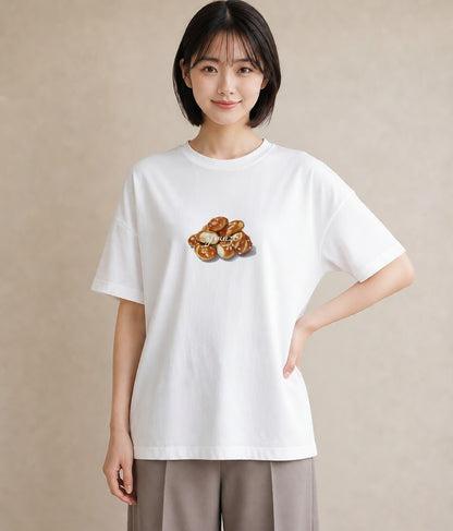 Tシャツ レディース どら焼き 食べ物 フード イラスト お洒落 休日 ペアコーデ 白T