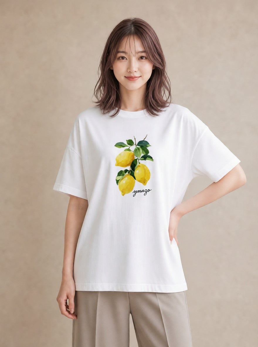 グラフィックTシャツ レディース レモン 檸檬 食べ物 フード イラスト きれいめカジュアル お出かけ 普段着 白T