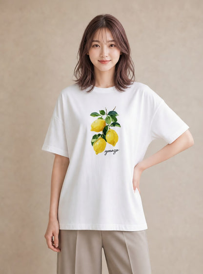 グラフィックTシャツ レディース レモン 檸檬 食べ物 フード イラスト きれいめカジュアル お出かけ 普段着 白T