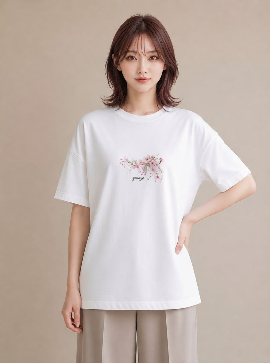 半袖Tシャツ レディース さくら 桜 サクラ 花 花柄 イラスト アート風 友達ギフト 部屋着 白T