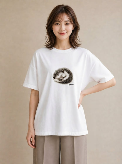 プリントTシャツ レディース ハリネズミ ペット 動物 イラスト カジュアル カジュアルコーデ 買い物 白T