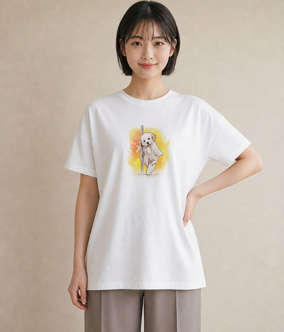 Tシャツ レディース ビションフリーゼ 犬 いぬ イラスト アート風 送別ギフト 通勤 白T