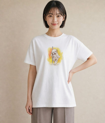 Tシャツ レディース ビションフリーゼ 犬 いぬ イラスト アート風 送別ギフト 通勤 白T