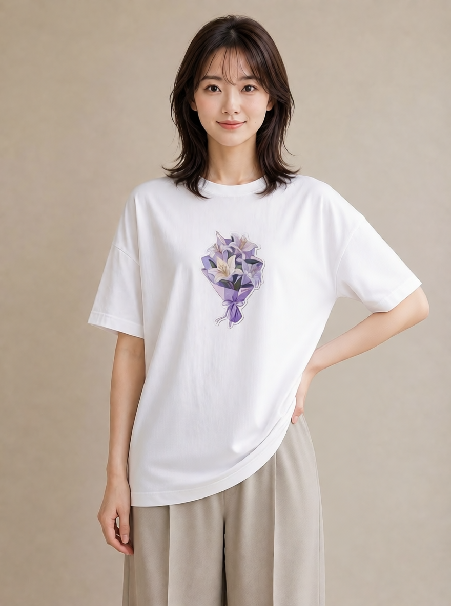 プリントTシャツ レディース スミレ 花 花柄 イラスト ユニーク 母娘コーデ 自分用 白T