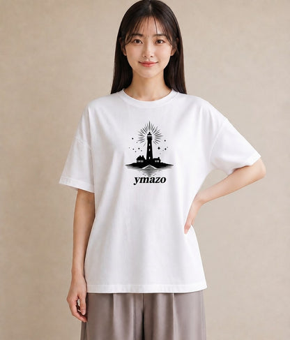 プリントTシャツ レディース 灯台 霧 海 ナチュラル アンティーク イラスト 上品 在宅 公園 白T