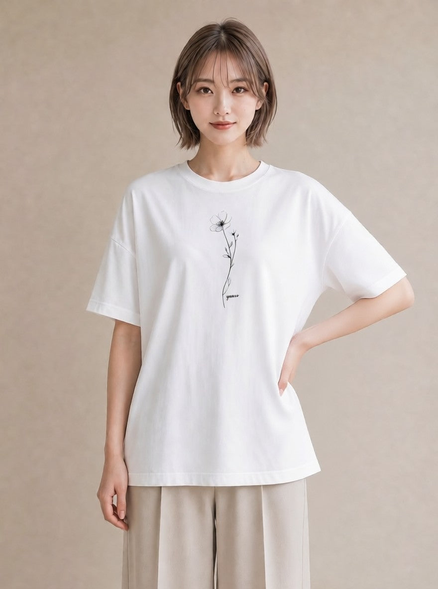 半袖Tシャツ レディース さくら 桜 桜の枝 イラスト ポップ 帰省 ラフ 白T