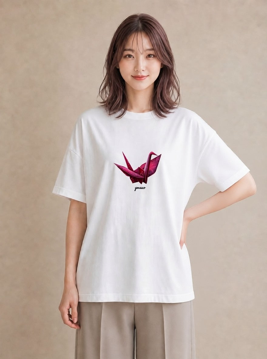 プリントTシャツ レディース 折り鶴 折り紙 ナチュラル アンティーク イラスト 淡色 ルームウェア ギフト 白T
