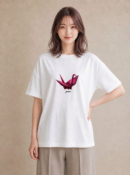 プリントTシャツ レディース 折り鶴 折り紙 ナチュラル アンティーク イラスト 淡色 ルームウェア ギフト 白T