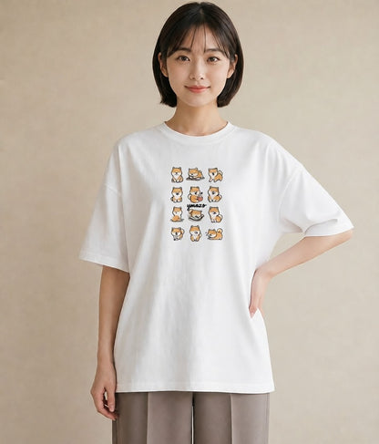 デザインTシャツ レディース 柴犬 しばいぬ 犬 いぬ イラスト ボタニカル カフェ服 クリスマス 白T