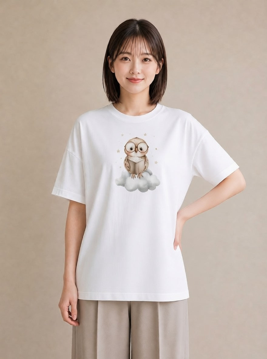 デザインTシャツ レディース シロフクロウ 動物 アニマル イラスト きれいめ ギフト 母の日 白T
