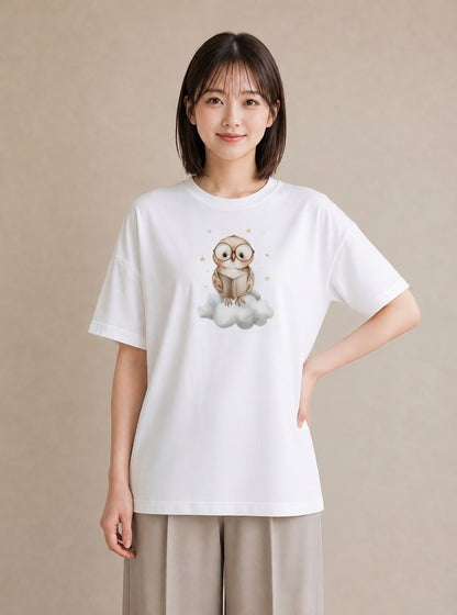 デザインTシャツ レディース シロフクロウ 動物 アニマル イラスト きれいめ ギフト 母の日 白T