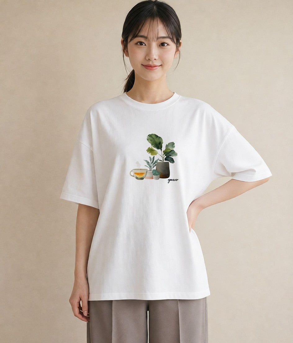 Tシャツ レディース 観葉植物 植物 ボタニカル イラスト ミニマル 公園 ママ 白T