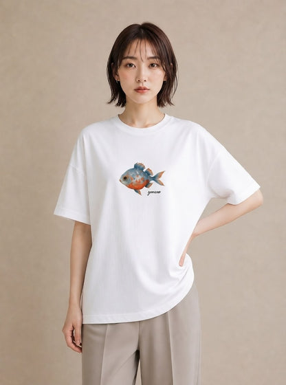 Tシャツ レディース カクレクマノミ 海の生き物 海 イラスト 韓国風 母娘コーデ 自分用 白T