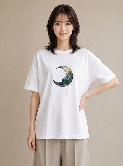 プリントTシャツ レディース 満月 星空 宇宙 イラスト モード 散歩 お出かけ 白T