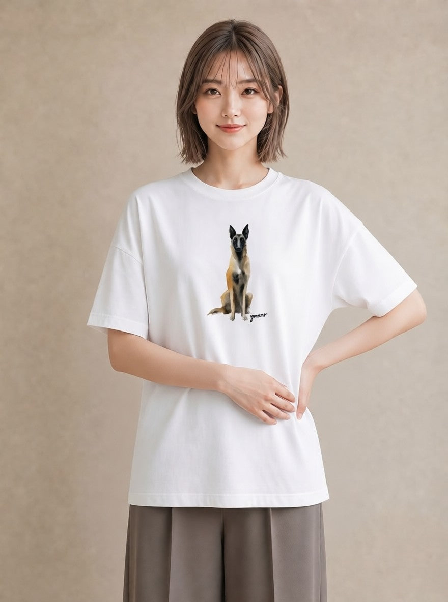 グラフィックTシャツ レディース ジャーマンシェパード 犬 いぬ イラスト 韓国風 姉妹 送別ギフト 白T