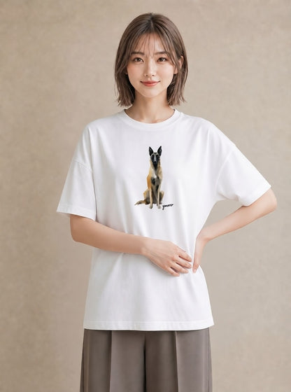 グラフィックTシャツ レディース ジャーマンシェパード 犬 いぬ イラスト 韓国風 姉妹 送別ギフト 白T